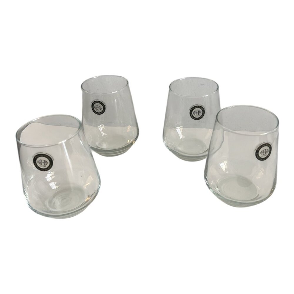 Fitz & Floyd Stemless Wine Glasses Set Of 4 Made Turkey 4.25" Tall Clear Glass